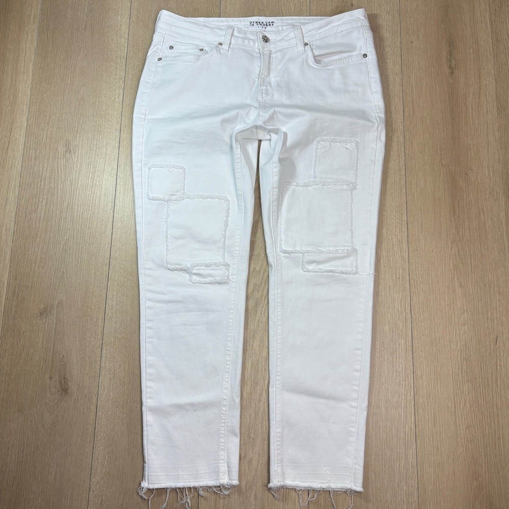 Derek Lam 10 Crosby Mila White Patch Distressed Girlfriend Jeans Size 30 Denim